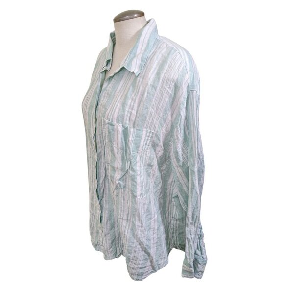 Lemlem by Liya Kebede X H&M Linen Stripe Shirt Womens Size XL Long Sleeve Button - Picture 4 of 7